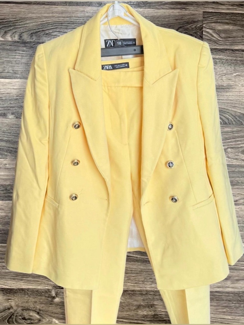 Zara Butter Yellow Matching Double-Breasted Blazer and Pants Set Size S